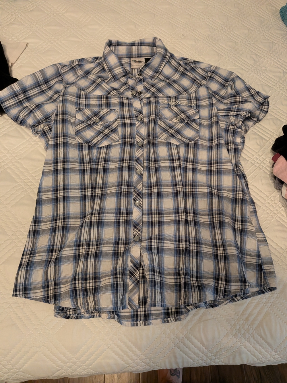 Harley-Davidson Blue and White Plaid Button-Down Shirt
